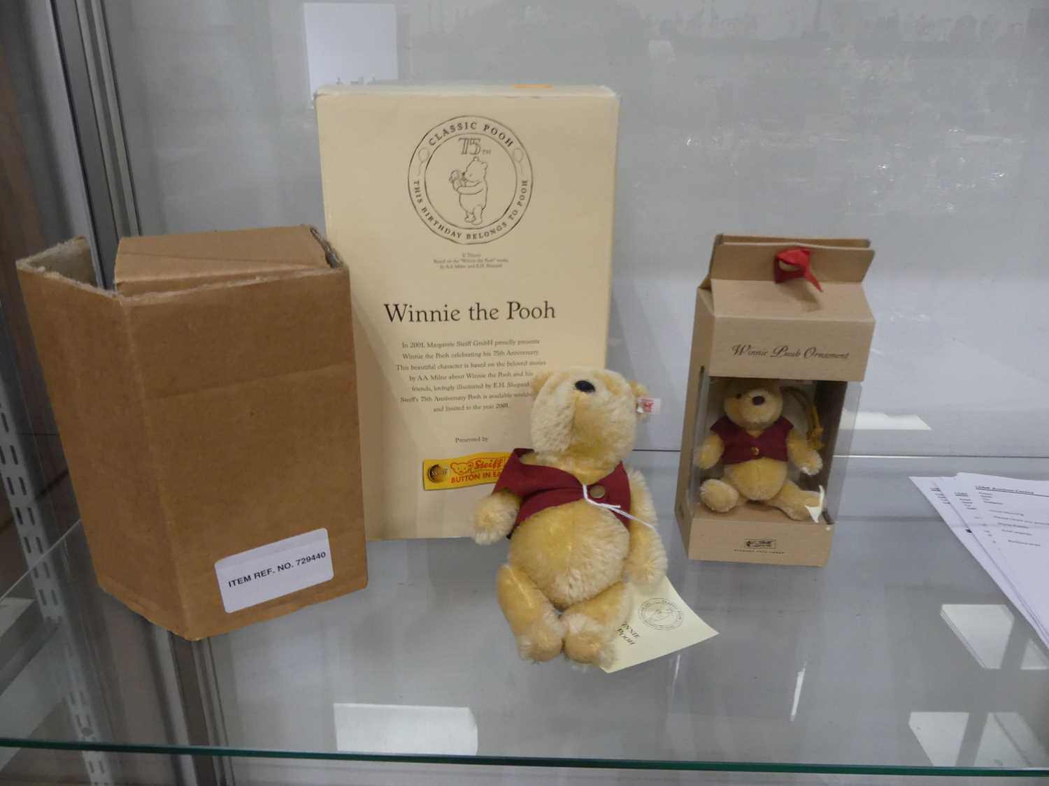 A Steiff Winnie the Pooh soft toy with moving limbs in red waistcoat with button to ear and white - Image 3 of 3
