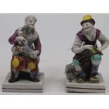 A 19th century pearlware figure of a cobbler, modelled seated, height 16cm, together with another of