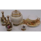 A Royal Worcester blush ivory potpourri vase, circa 1890, shape No. 1314, together with three