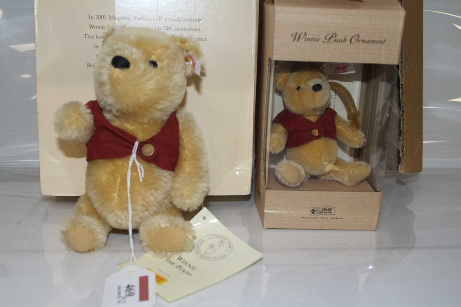 A Steiff Winnie the Pooh soft toy with moving limbs in red waistcoat with button to ear and white - Image 2 of 3