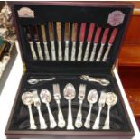 A canteen of silver plated cutlery in the Queens pattern by George Butler, Sheffield, canteen 45cm