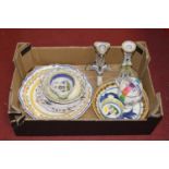 A collection of faience pottery tablewares, to include a Henriot Quimper porringer, a pair of
