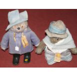 A Paddington Bear soft toy in white mohair with orange glass eyes, in blue felt hat, blue felt