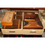 A George III mahogany and boxwood strung tea caddy; together with an early Victorian rosewood and