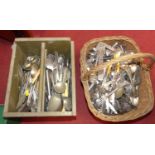 Two boxes of silver plated and other cutlery