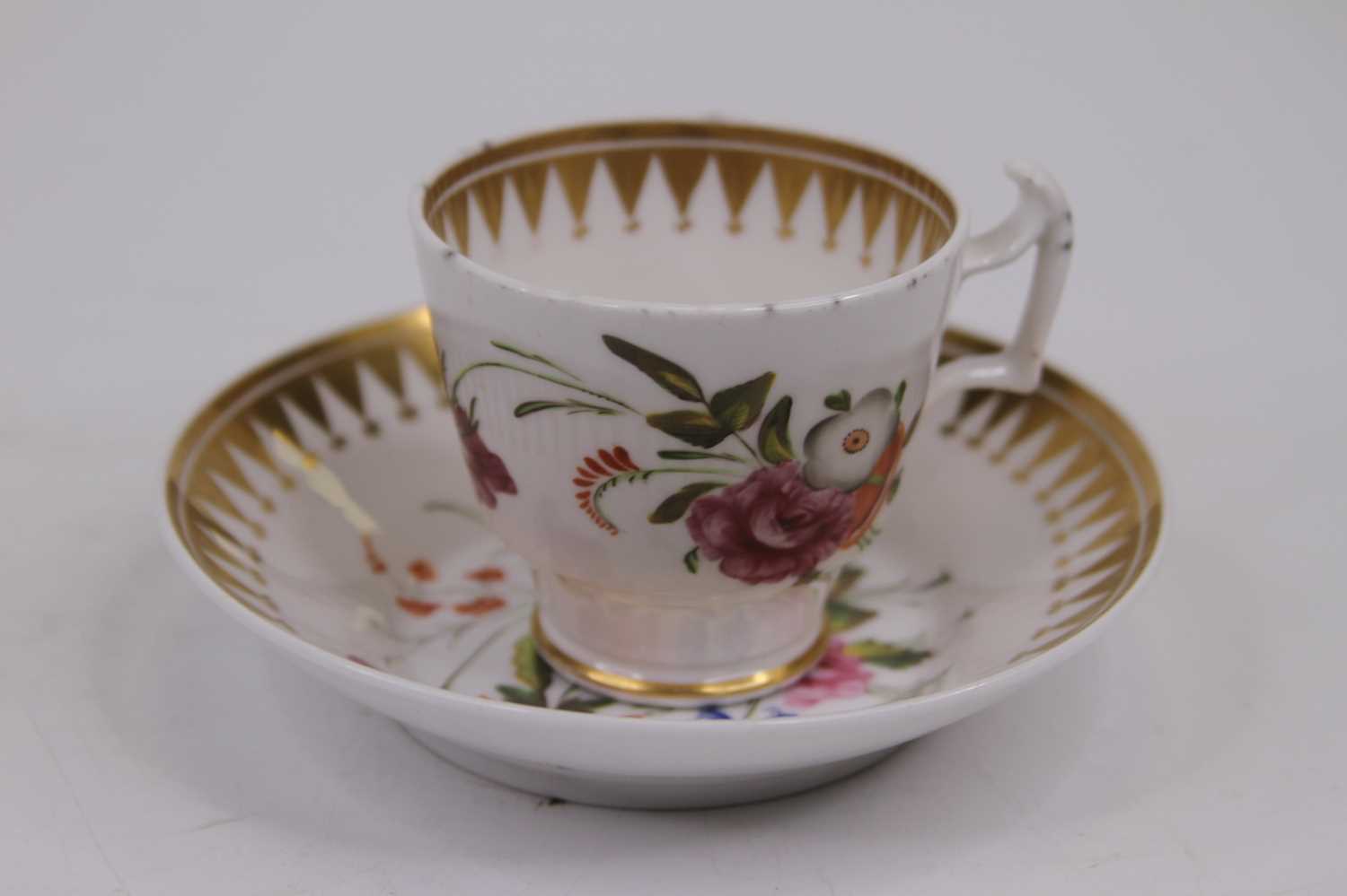 A JW Ridgeway Golden Ride pattern porcelain teacup and saucer, circa 1810, together with an 18th - Image 2 of 6
