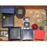 A box of miscellaneous paperweights, to include Caithness Moonflower limited edition No.650 of 1500,