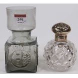 A George V cut glass scent bottle, having a silver top, Sheffield 1912; together with a Dartington