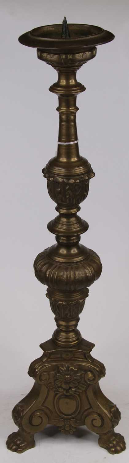 A large brass ecclesiastical style pricket candlestick, h.64cm - Image 2 of 2