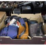 Three boxes of vintage cameras and related equipment