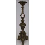 A large brass ecclesiastical style pricket candlestick, h.64cm