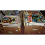 Two boxes of comic books, to include Spider Man, Marvel, and The Avengers