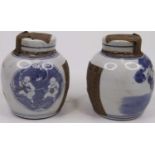 A near-pair of Chinese blue and white ginger jars and covers, h.12cm