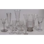 An 18th century style cordial glass having a conical bowl on double series opaque twist stem and