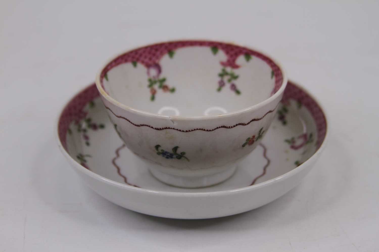A JW Ridgeway Golden Ride pattern porcelain teacup and saucer, circa 1810, together with an 18th - Image 3 of 6