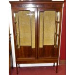 An Edwardian mahogany and satinwood inlaid double door glazed china display cabinet, with glass