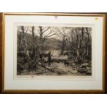 Joseph Farquharson (1846-1935) - Droving sheep, etching, signed in pencil to lower left margin,