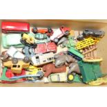 A tray of lead hollowcast and diecast vehicles and accessories, to include a Dinky AA motorcycle and