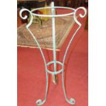 A contemporary wrought metal green patinated jardiniere stand, lacking planter, height 97.5cm