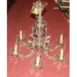 A cut and moulded crystal glass six-light hanging electrolier, approx drop 70cm