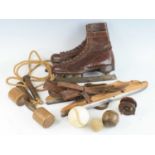 A collection of assorted sporting equipment to include a pair of The Frank Wooley Guard pneumatic