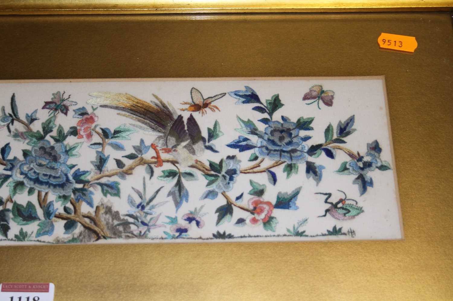 A 20th century Chinese embroidery on silk - study of exotic birds within foliage, 11.5 x 44cm - Image 3 of 3