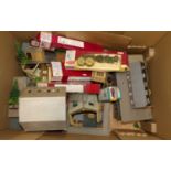 A box of 00 gauge lineside accessories, together with a quantity of mainly 1:43 scale diecasts by