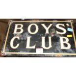 An enamel on metal wall mounted sign titled Boys' Club, 21.5 x 37cm