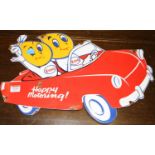 An enamel on metal wall mounted advertising sign for ESSO; Happy Motoring!, 32 x 51cm