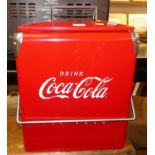 A painted metal travelling drinks cool box with swing handle and removable cover, 40 x 31.5 x 23.