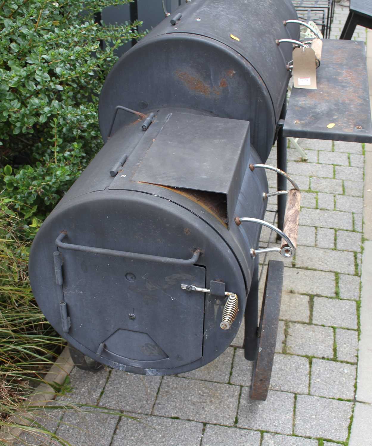 A freestanding painted steel pizza oven, with twin lidded hinged compartmentsQuite wobbly.The - Image 2 of 5