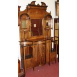 A circa 1900 rosewood and floral satinwood inlaid mirrorback side cabinet, w.137cm
