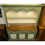 A contemporary pine and part-painted kitchen dresser, w.144cm