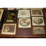 A collection of seven various 19th century engravings, together with a reverse glass colour print