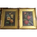 Early 20th century school - pair still life studies of roses, oil on canvas, unsigned, each 40 x