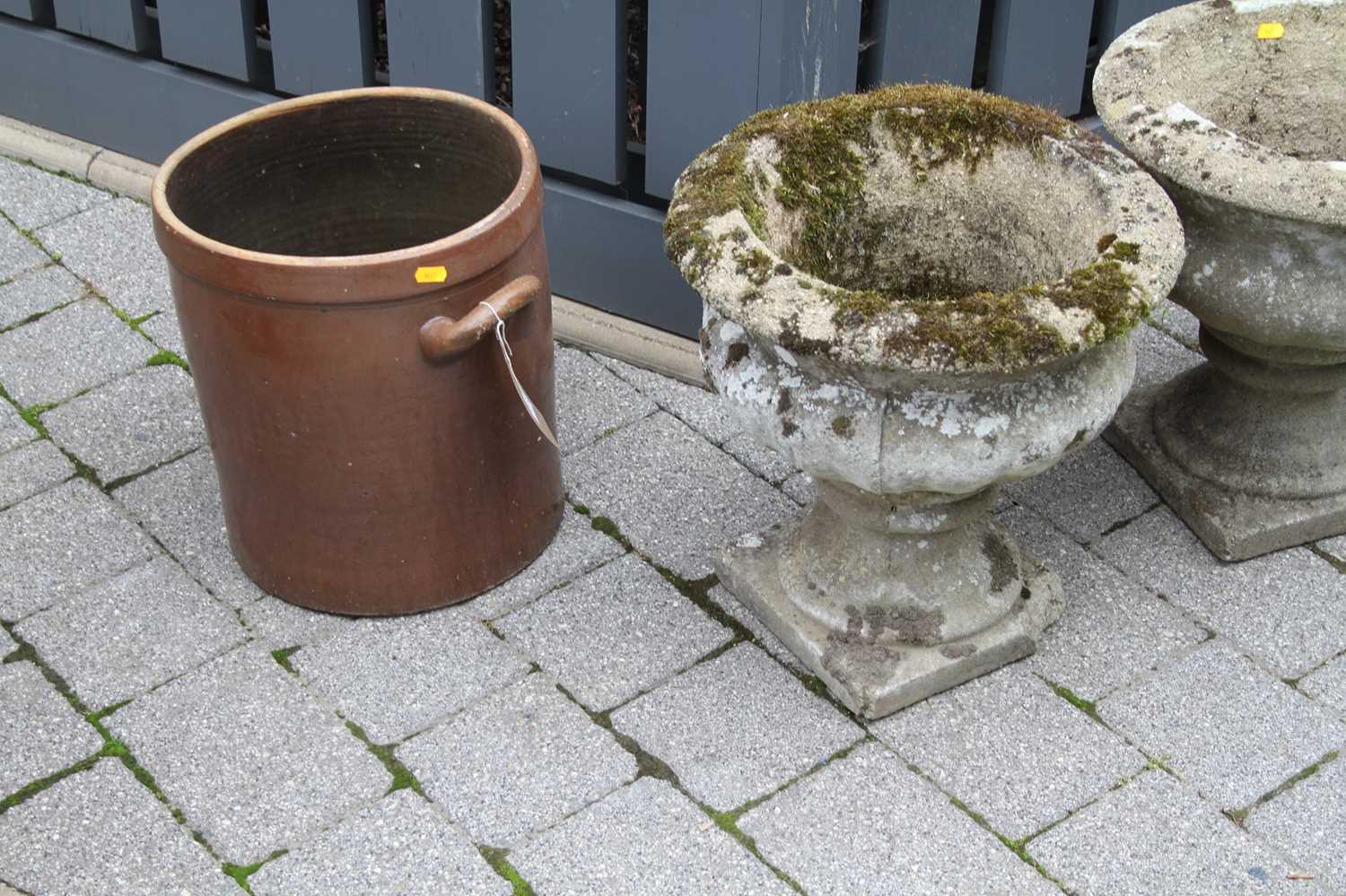 A pair of reconstituted stone footed garden urns, together with a further pair of reconstituted - Image 5 of 5