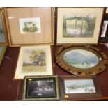 A collection of sundry pictures and prints to include landscape watercolours etc