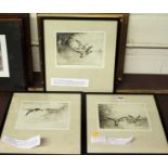 Henry Simpson (1893-1963) - Three various drypoint etchings, to include oyster-catchers, each signed