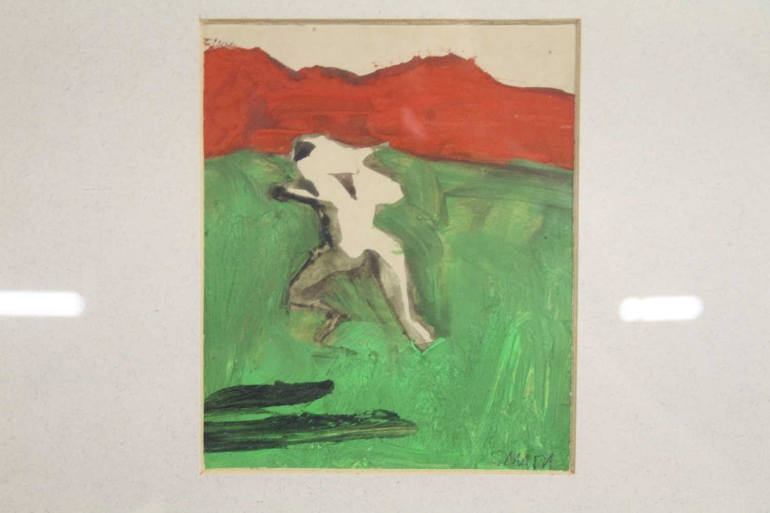 Stan Smith (1929-2001) - Abstract figure in a landscape, acrylic on paper, signed in pencil lower - Image 2 of 3