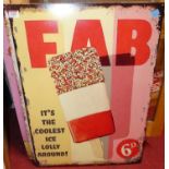 A contemporary printed metal wall sign titled 'FAB It's the Coolest Ice-Lolly Around!', 70 x 50cm