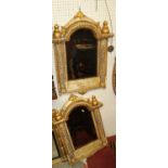 A pair of Continental contemporary painted and gilt decorated arched wall mirrors, each 77 x 52cm