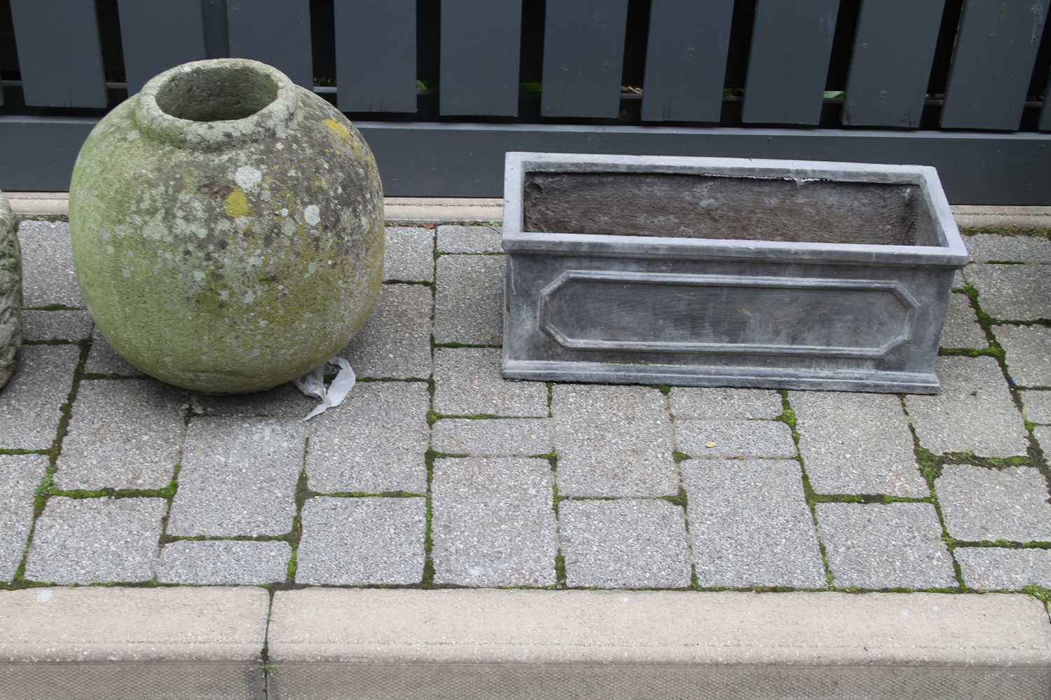 A pair of reconstituted stone footed garden urns, together with a further pair of reconstituted - Image 2 of 5