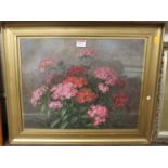 Fanny Farrer - Pink hydrangea, oil on canvas, signed lower right, 35 x 45cm