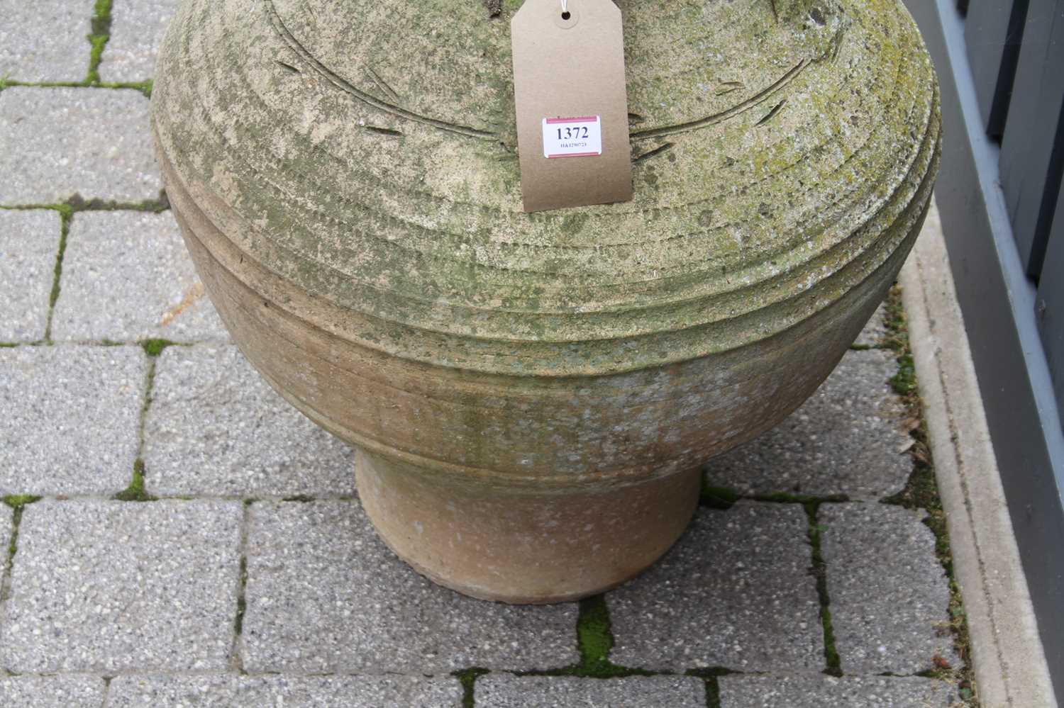 A terracotta single handled bulbous garden water urn, with narrow protruding spout, height 69cm - Image 3 of 3