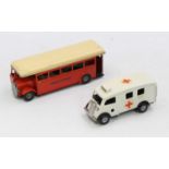 A Triang Minic tinplate and clockwork vehicle group to include a London Transport single decker