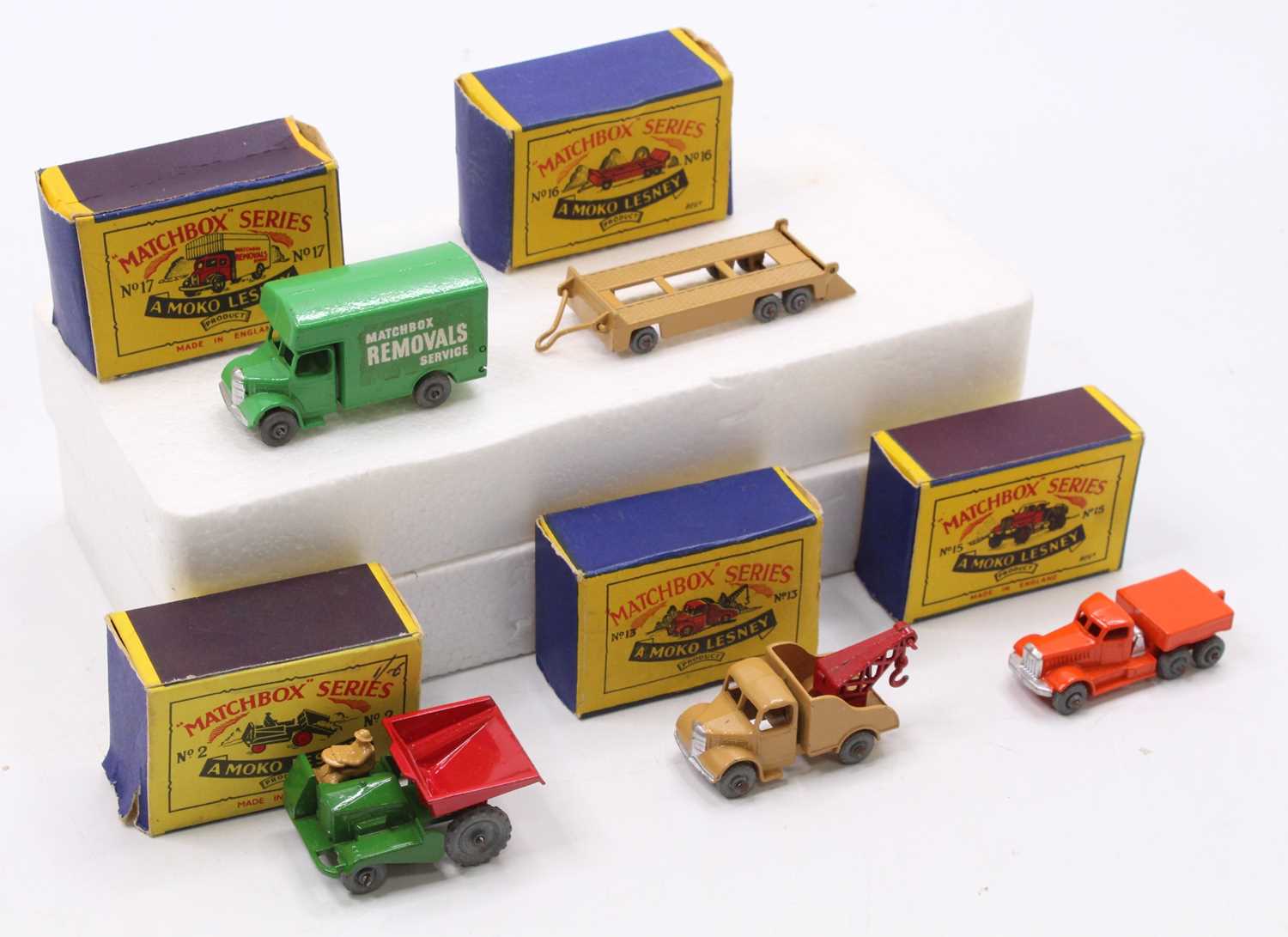 Matchbox Lesney boxed model group of 5 comprising No. 17 Bedford Removals Van, No. 2 Muir Hill