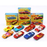 Matchbox Lesney Superfast model group of 8, with examples including No. 14 Iso Grifo, No. 36 Hot Rod