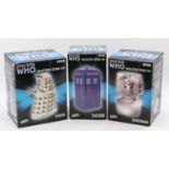 3x Cards Characters Inc. Doctor Who collectors cookie jar, to include: TARDIS, Dalek, cyberman,