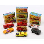 Matchbox Lesney Superfast boxed model group of 7, with examples including No. 35 Merryweather Fire