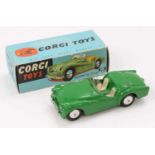 Corgi Toys, 301 Triumph TR2 Sports Car, green body with cream seats, flat spun hubs, in the original